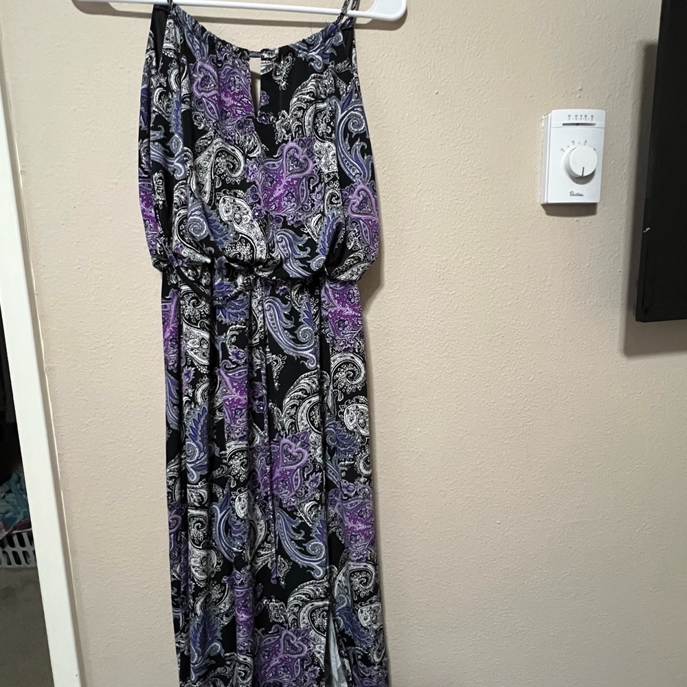 Enfocus Studio Black and Purple Paisley Jumpsuit